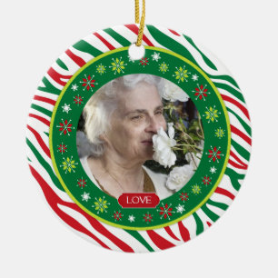 Red Green Zebra Print Memorial Foto Weihnachten Keramikornament