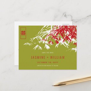 Red Green Zen Bamboo chinesische Hochzeit retten d Ankündigungspostkarte