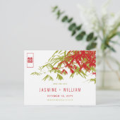 Red Green Zen Bamboo chinesische Hochzeit retten d Ankündigungspostkarte (Stehend Vorderseite)