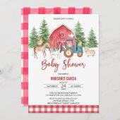 Red Greenery Barnyard Farm Animals Baby Shower Einladung (Vorne/Hinten)
