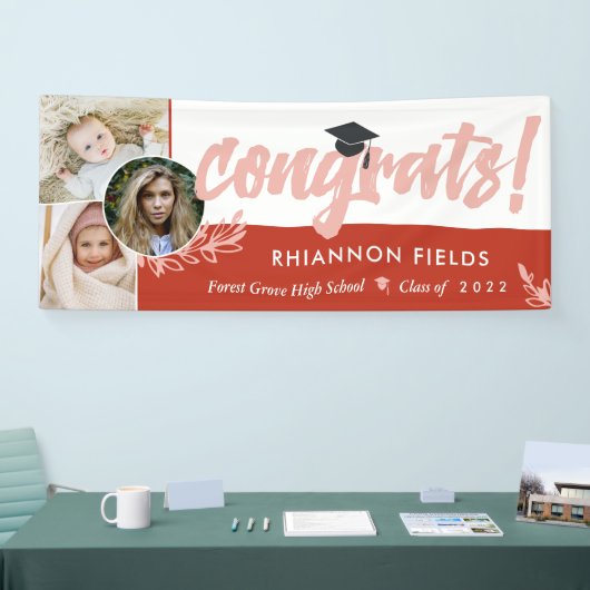 Red Greenery Overlapping Fotos Glückwunsch Graduat Banner (Messe)