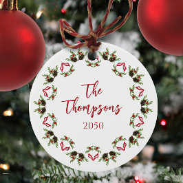 Red Greenery Weihnachts-Foto Keramik Ornament