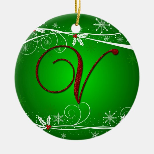 Red Greens Holly Initial V Christmas Ornament (Vorne)