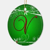 Red Greens Holly Initial V Christmas Ornament (Links)