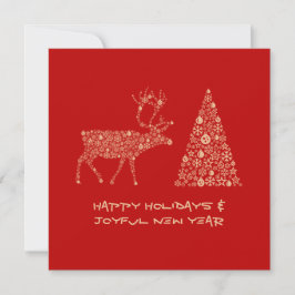 Red greeting card HAPPY HOLIDAYS JOYFUL NEW YEAR Feiertagskarte