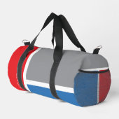 Red, grey, blue and your text, tricolor duffle bag (Rechte Ecke)