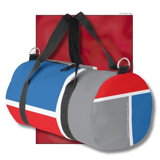 Red, grey, blue and your text, tricolor duffle bag