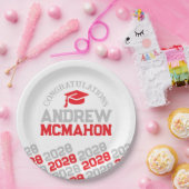 Red & Grey on White Halb Wiederholung Grad Persona Pappteller (Party)