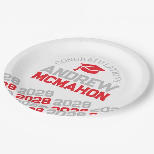 Red & Grey on White Halb Wiederholung Grad Persona Pappteller (Schrägansicht)