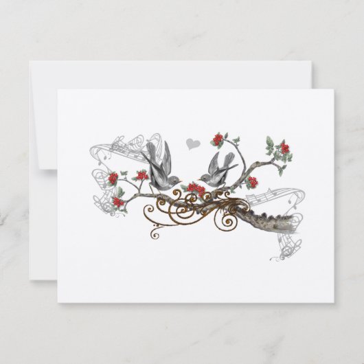 Red & Grey Vintag Love Birds Wedding RSVP (Vorderseite)