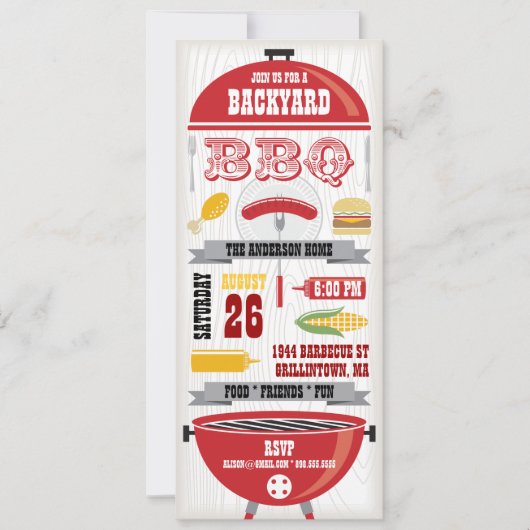 RED GRILLEN GRILL PARTY EINLADUNG (Vorderseite)