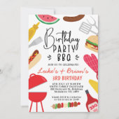 Red Grillen Twins oder Join Birthday Einladung (Vorderseite)