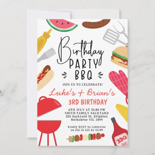 Red Grillen Twins oder Join Birthday Einladung (Vorderseite)