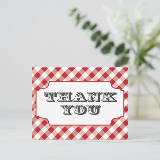 Red Gringham Pattern Vielen Dank Postkarten (Stehend Vorderseite)