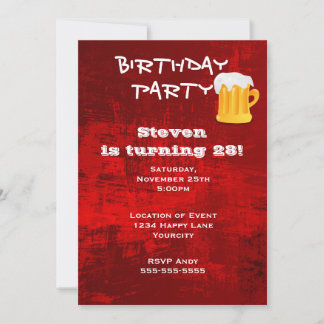 Red Grunge Abstrakte Geburtstagsparty mit Bier-Tas Einladung