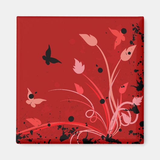 Red Grunge Butterfly Magnet (Vorne)