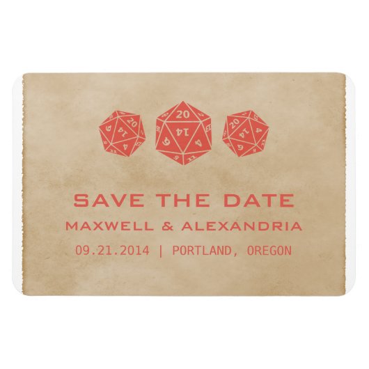Red Grunge D20 Dice Gamer Save the Date Magnet (Horizontal)