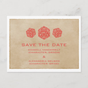 Red Grunge D20 Dice Gamer Save the Date Postcard Ankündigungspostkarte