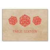 Red Grunge D20 Dice Gamer Table Card Tischnummer (Rückseite)