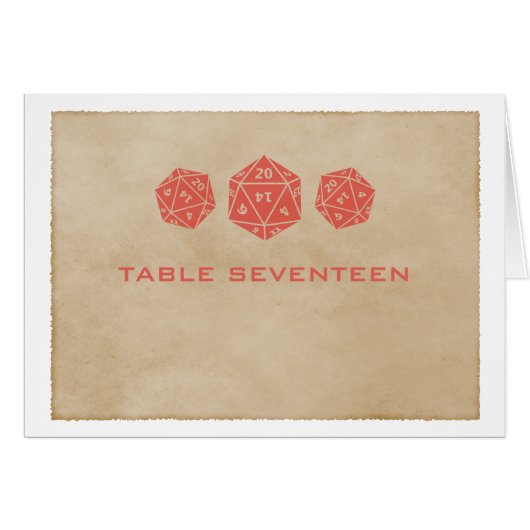 Red Grunge D20 Dice Gamer Tischnummer Card (Vorderseite (Horizontal))