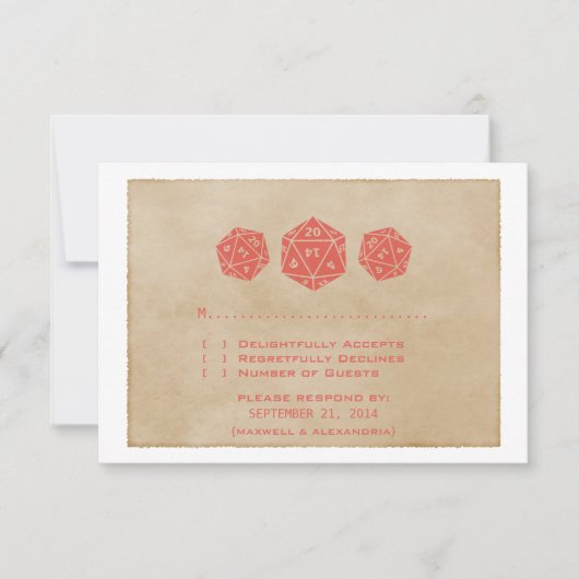 Red Grunge D20 Würfel Gamer Response Card RSVP Karte (Vorderseite)