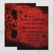 Red Grunge Damask Valentine Einladung (Vorne/Hinten)