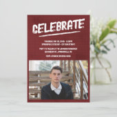 Red Grunge Foto Einladung (Stehend Vorderseite)