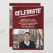 Red Grunge Foto Einladung (Vorne/Hinten)