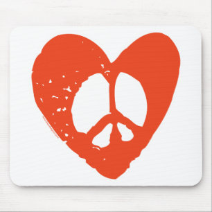 Red Grunge Herz mit Friedenszeichen Mousepad