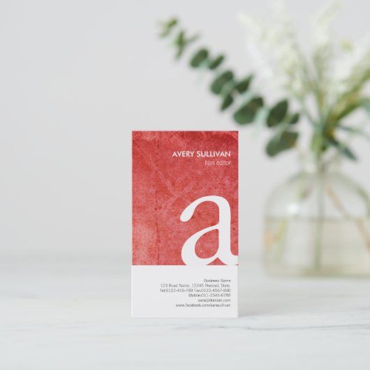 Red Grunge Monogramm Visitenkarte (Stehend Vorderseite)