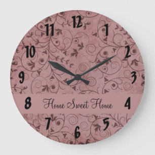 Red Grungy Floral Große Wanduhr