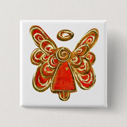Red Guardian Angel Art Custom Holiday Button Butto (Vorderseite)