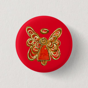 Red Guardian Angel Art Custom Holiday Button Butto