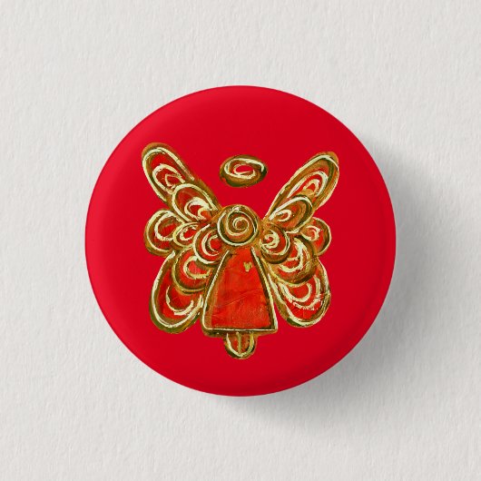 Red Guardian Angel Art Custom Holiday Button Butto (Vorderseite)