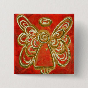 Red Guardian Angel Art Custom Holiday Button Butto
