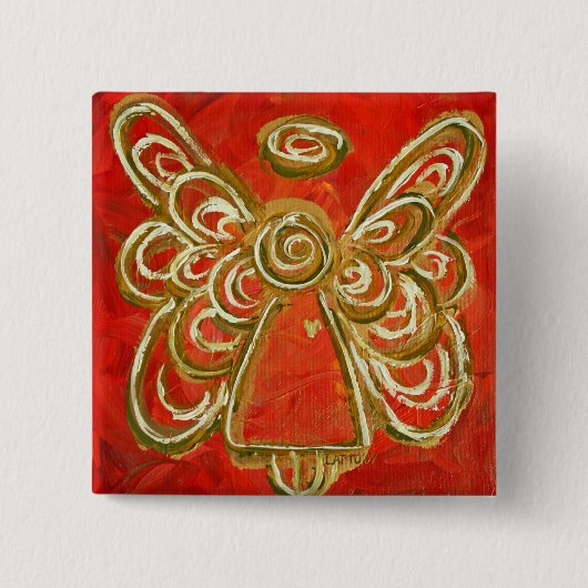 Red Guardian Angel Art Custom Holiday Button Butto (Vorderseite)