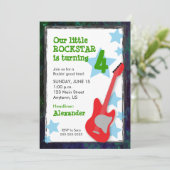 Red Guitar Boy's Rockstar Geburtstag Einladung (Stehend Vorderseite)