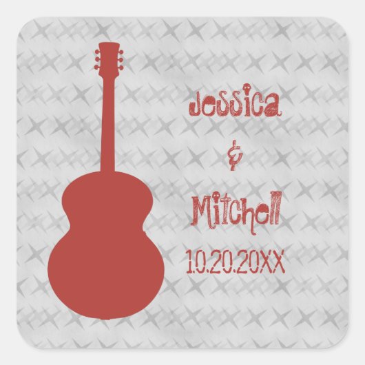 Red Guitar Grunge Wedding Stickers (Vorderseite)