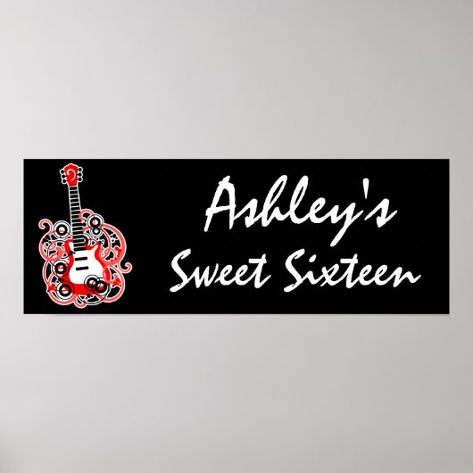 Red Guitar Rock Star Sweet 16 Banner Poster (Vorne)