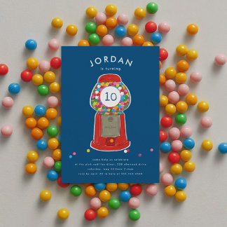 Red Gumball Machine Bonbons Kaugummi Geburtstag Einladung