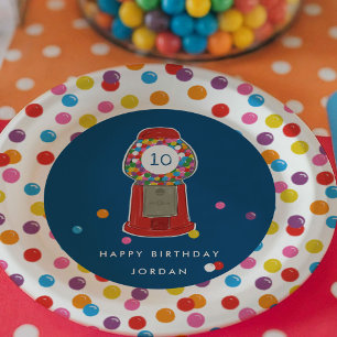 Red Gumball Machine Bonbons Kaugummi Geburtstag Pappteller