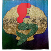Red Haaired Mermaid Golden Seashell Duschvorhang (Vorderseite)