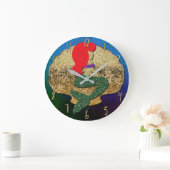 Red Haaired Mermaid Golden Seashell Große Wanduhr (Zuhause)