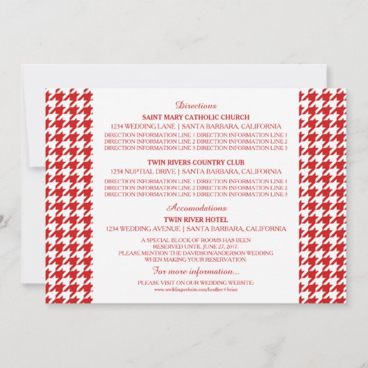 Red Hahnentrittmuster Information Card Einladung (Vorderseite)