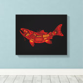 Red Haida Spirit Fish on Black Leinwanddruck (Insitu (Holzboden))