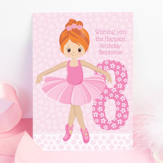 Red Hair Ballerina Birthday Karte