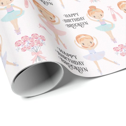 Red Hair Ballerina Personalisiert Wrapping Paper Geschenkpapier (Rolleneckpunkt)