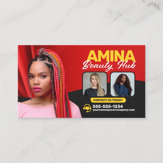 Red Hair & Beauty Salon Braider Hairstylist Wigs Visitenkarte (Vorderseite)