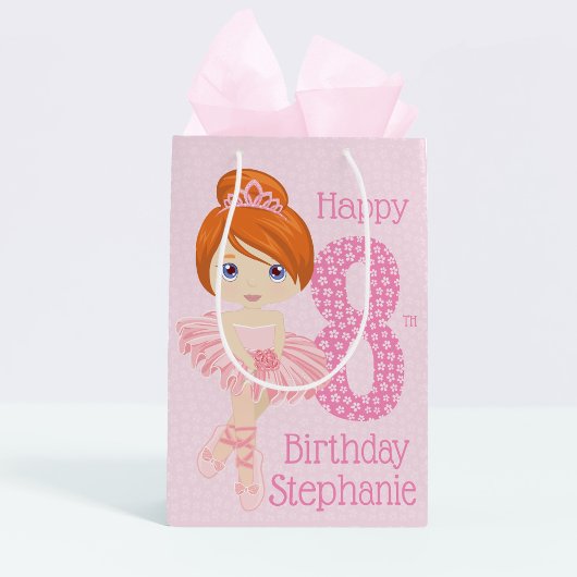 Red Hair Birthday Ballerina Mittlere Geschenktasch Mittlere Geschenktüte