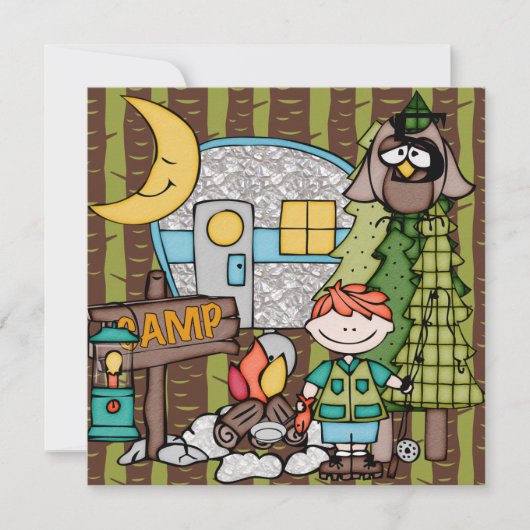 Red Hair Boy Camping Geburtstag Einladungen (Vorderseite)